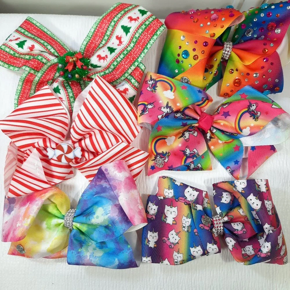 JoJo Siwa bow set of 6 Christmas tie dye cats mermaid unicorns rainbow barrettes